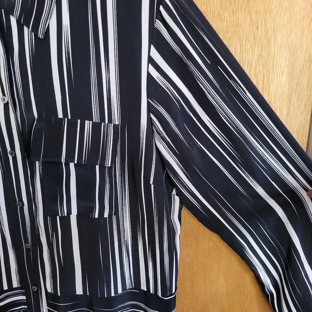 Nicole Miller Black and White Barcode Striped Shirt Dress. Size XL - Picture 16 of 16